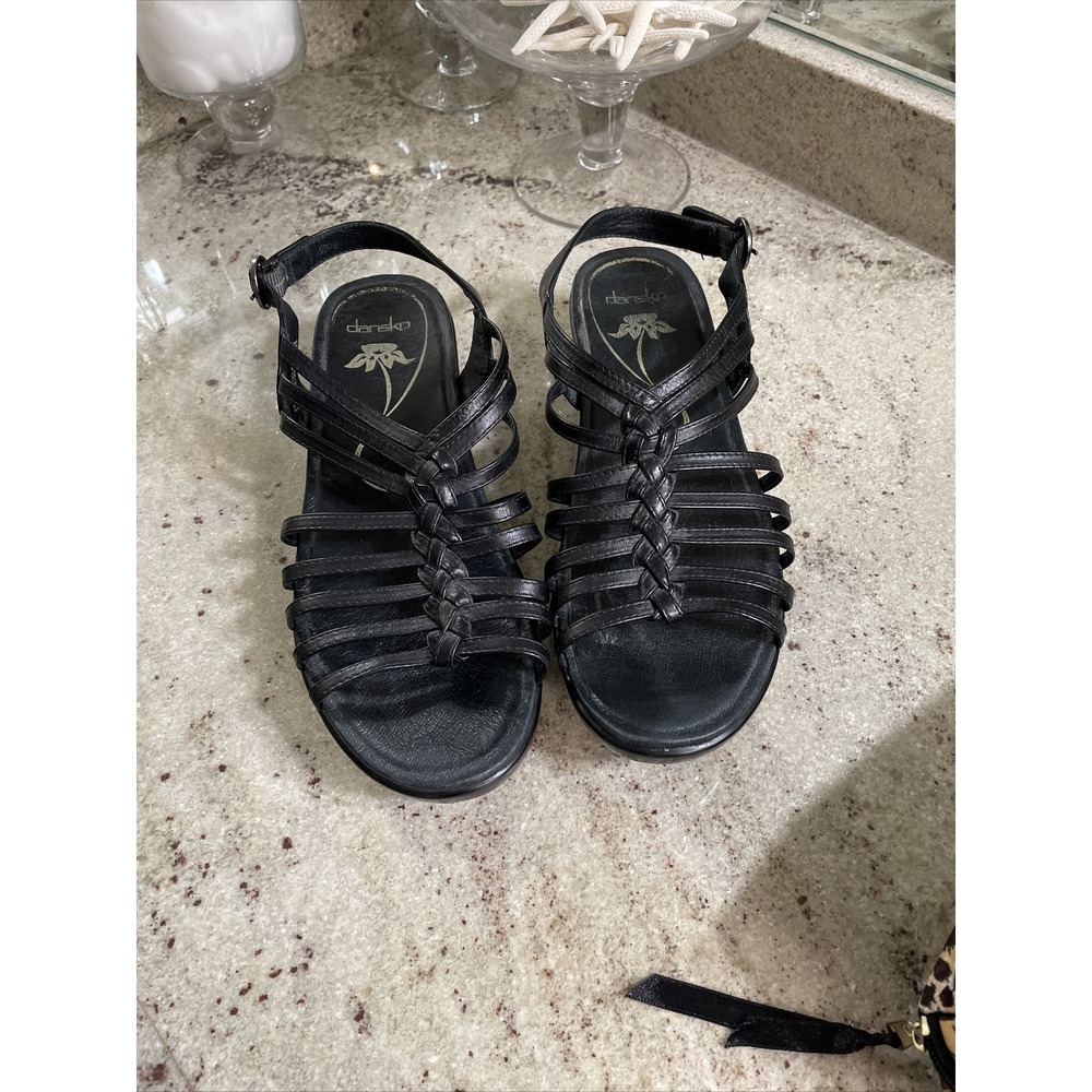 Dansko Women's Strappy Heel Comfort Leather Black Sandals - Size 41 US 10.5 - 11